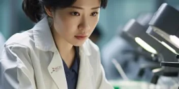 實驗室研究員顯微鏡分析情境照