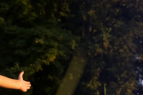 夕陽逆光兒童張臂剪影綠色供應鏈情境圖